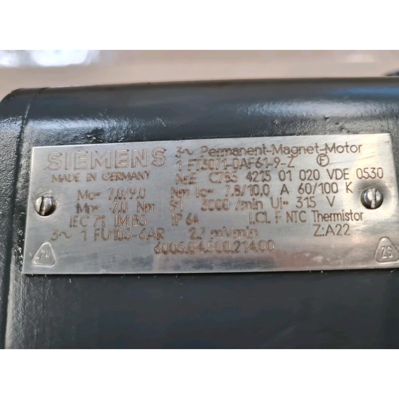 Permanent Magnet Motor CNC Siemens 1FT-3071-0AF61-9-Z